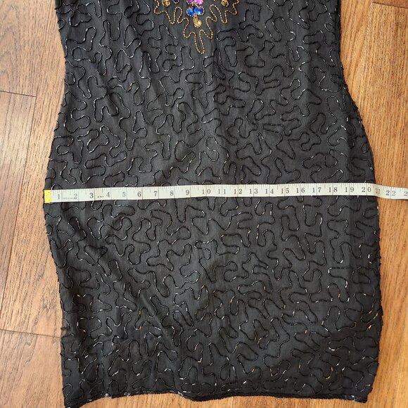NWOT Vintage Stenay Sheath Silk Short Black Beaded Dress, Size Large Party/Gala - Picture 9 of 15